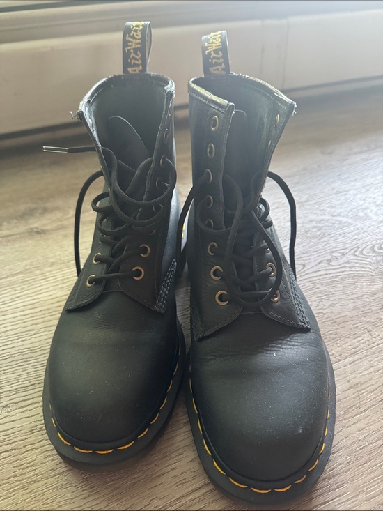 Dr. Martens Other - Dr. Martens Black Leather Lace-Up Boots with Yellow Stitching